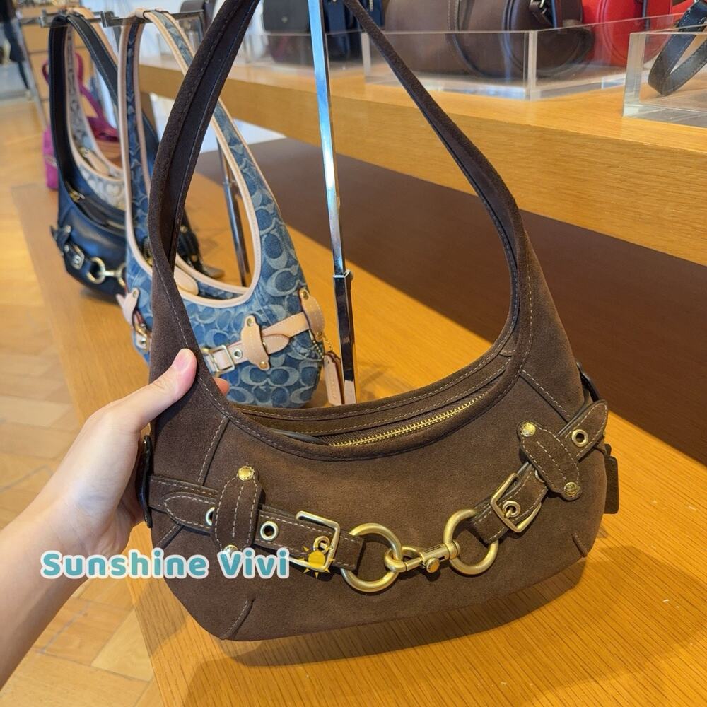 NWT Coach Belted Ergo Shoulder 26 CEN81 Brass/Dark Chocolate Suede